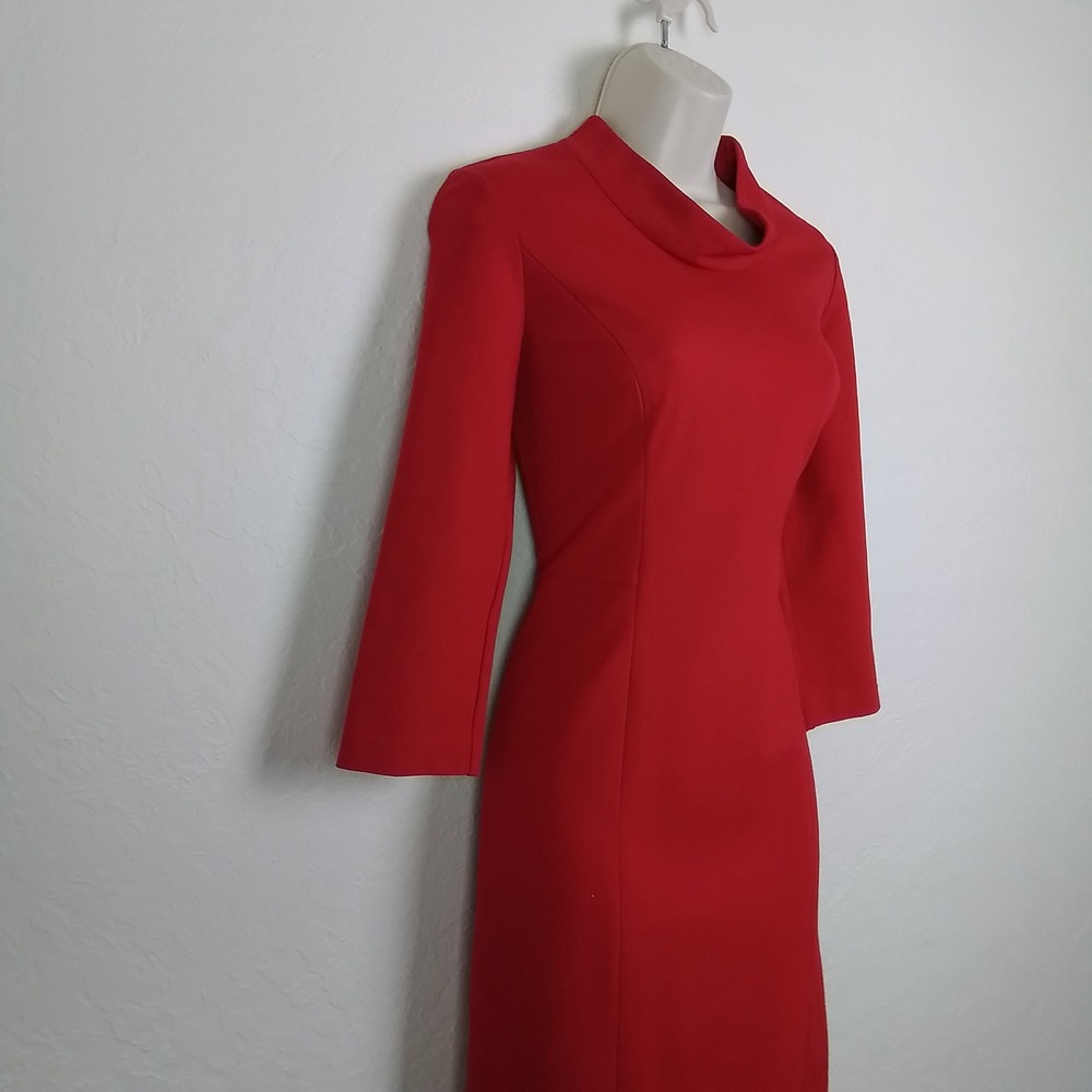 Talbots Red Sheath Dress 2 Heavy Thick‎ Cowl Neck 3/4 Sleeve Workwear Career - Picture 4 of 13